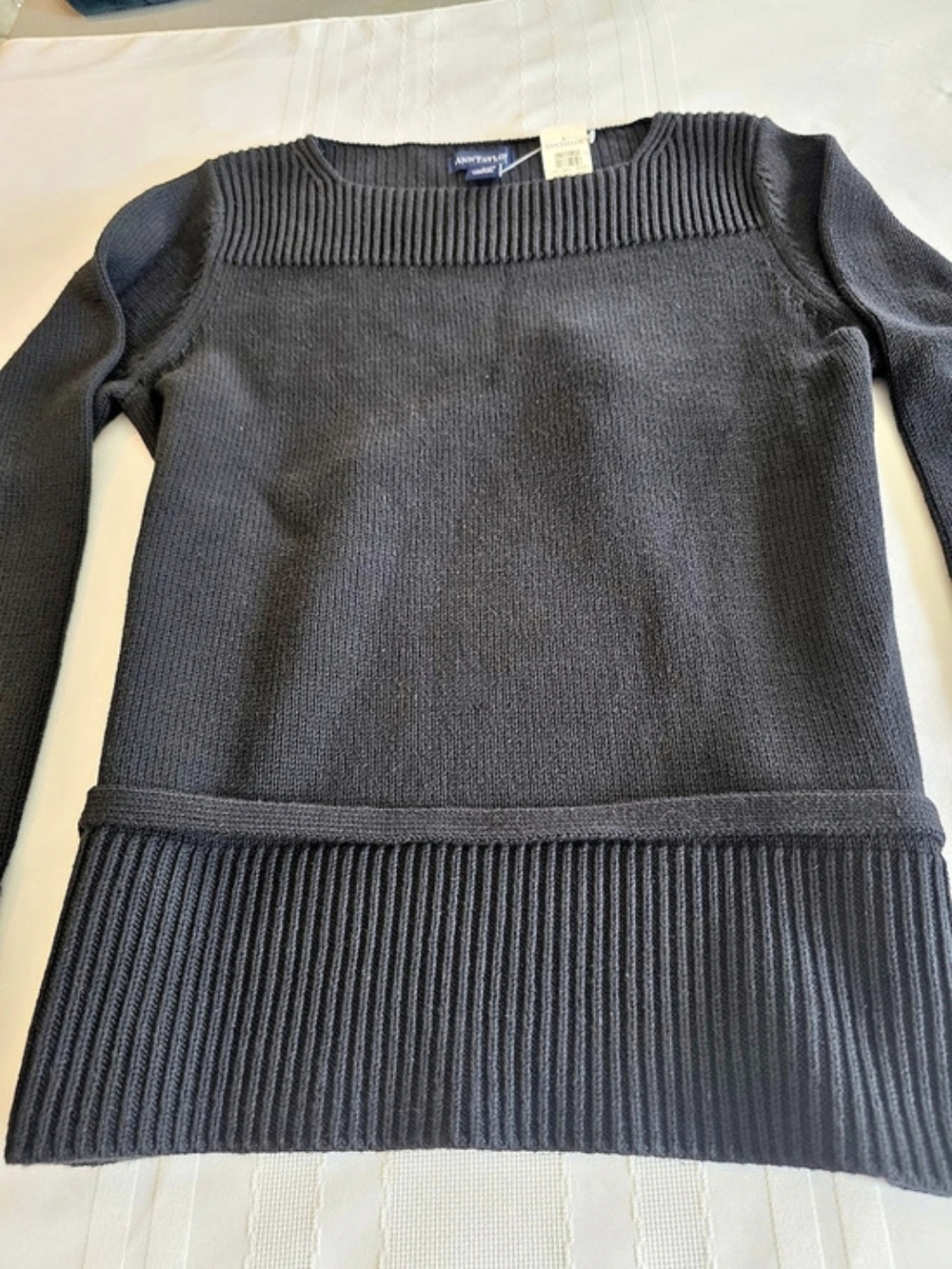 Ann Taylor 100% Cotton Ribbed Sweater in Black Size Large New With Tags L